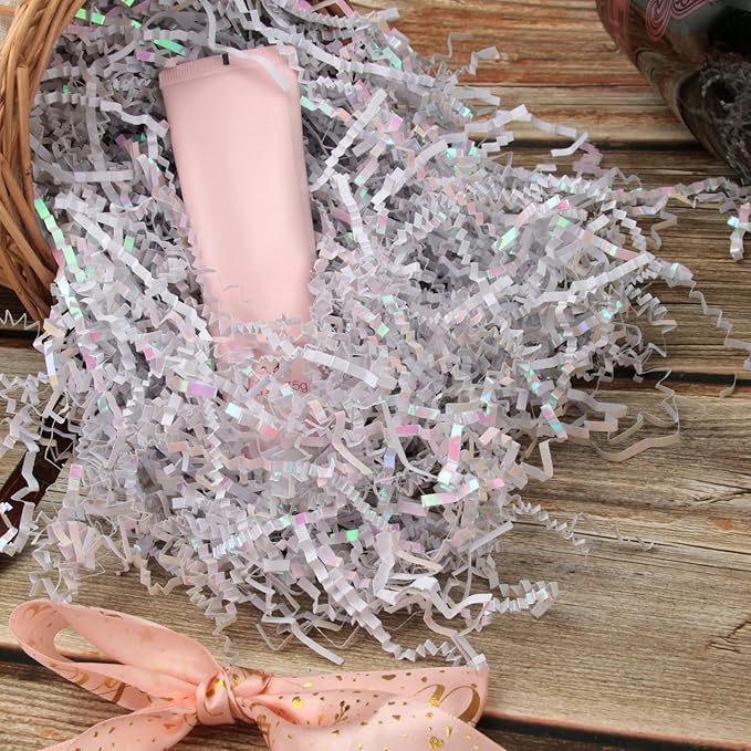 2 LB Crinkle Paper Shred Sparkly Diamond White Gift Basket Filler Birthdays Weddings Valentines Day Party Decorations