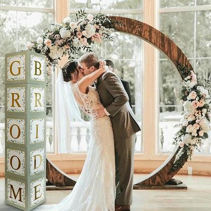 101 PC Greenery Bridal Shower Decorations Balloon Boxes Gold- Blocks with BRIDE TO BE + GROOM + A - Z Letters and 40 Balloons- Engagement Bachelorette Parties Weddings Centerpieces Photo Booth Props
