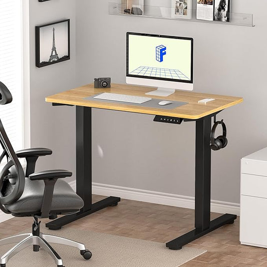 FLEXISPOT EN1 One-Piece Standing Desk with 1-Inch Thick Desktop, 40"x24" Electric Height Adjustable Desk for Home Office & Multi-Device Workstations, Maple
