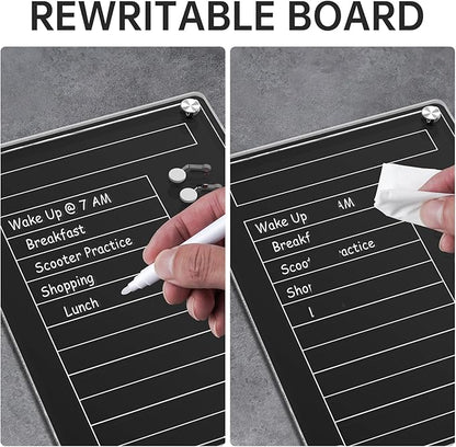 NiHome Black Acrylic Magnetic to Do List Planning Board with Sliders & Desktop Stand,Chore Chart for Kids & Adults,Checklist Routine Chart Task Board for Fridge & Desk,For Magnetic Metal Surfaces Only