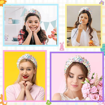 PANTIDE Pearl Jeweled Knotted Headband - Colorful Pearl Rhinestone Beads Embellished Headband Non Slip Wide Top Knot Costume Hairband Hair Accessories Spring Birthday Gift for Women Girls (Plaid)