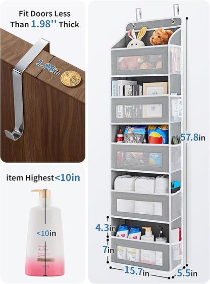JARLINK Over The Door Organizer Storage, 5 Shelf Hanging Door Organizer with 5 Large Capacity Pockets, Anti Tilt 44 lb Load Behind Door Storage for Bedroom, Bathroom, Pantry, Nursery, (Grey)