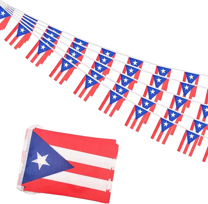 Puerto Rico Small String Flags, 50 Feet 38 Pcs Puerto Rican Pennant Banner Bunting Flags, Patriotic Events, Independence Day, Country Festival, Commemoration, Decorations (Puerto Rico)