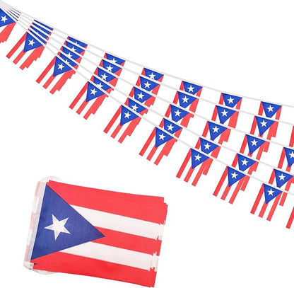 Puerto Rico Small String Flags, 50 Feet 38 Pcs Puerto Rican Pennant Banner Bunting Flags, Patriotic Events, Independence Day, Country Festival, Commemoration, Decorations (Puerto Rico)