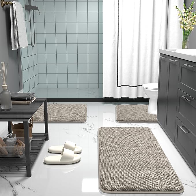 OLANLY Thick Memory Foam Bath Mat Rug 59x20, Extra Soft Absorbent Bathroom Rug, Quick Dry Bath Mats, Non-Slip, Machine Washable Carpet for Bathroom, Tub and Shower, Home Decor Accessories, Warm Taupe