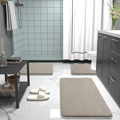 OLANLY Thick Memory Foam Bath Mat Rug 24x16, Extra Soft Absorbent Bathroom Rug, Quick Dry Bath Mats, Non-Slip, Machine Washable Carpet for Bathroom, Tub and Shower, Home Decor Accessories, Warm Taupe