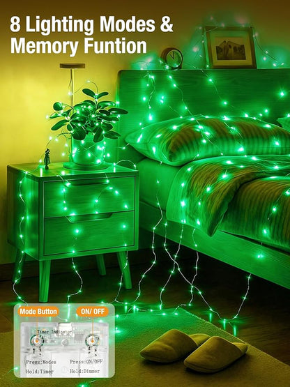 btfarm 4 Pack Fairy Lights Battery Operated with Timer, 16.4 FT 50 LED Silver Wire Twinkle String Lights 8 Modes Dimmable Waterproof for Indoor Christmas Bedroom Wedding Decorations, Green