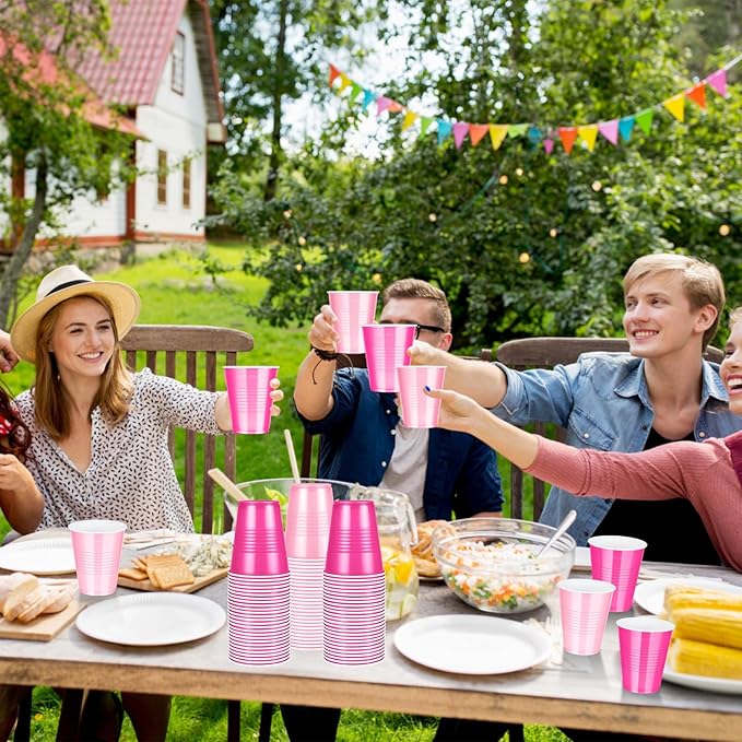 100 Pcs Pink Plastic Cups 12 oz, Bulk Light Pink and Hot Pink Disposable Party Graduation Cups for Graduation Picnic Wedding Bridal Birthday Christmas Theme Party Supplies Decorations