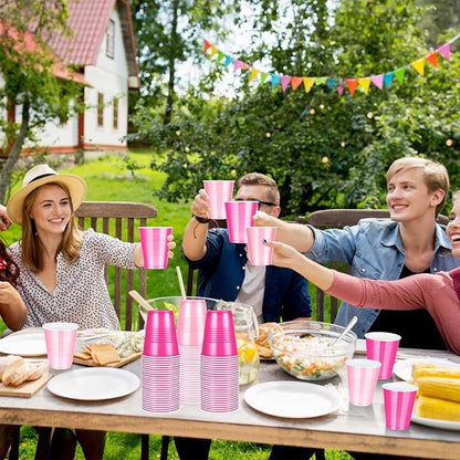 100 Pcs Pink Plastic Cups 12 oz, Bulk Light Pink and Hot Pink Disposable Party Graduation Cups for Graduation Picnic Wedding Bridal Birthday Christmas Theme Party Supplies Decorations