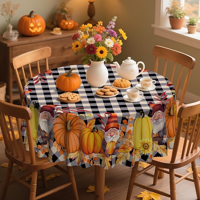Eikione Round Tablecloth 70 Inch, Fall Tablecloth, Pumpkin Table Cloth, Autumn Harvest for Christmas, Holiday, Thanksgiving, Harvest