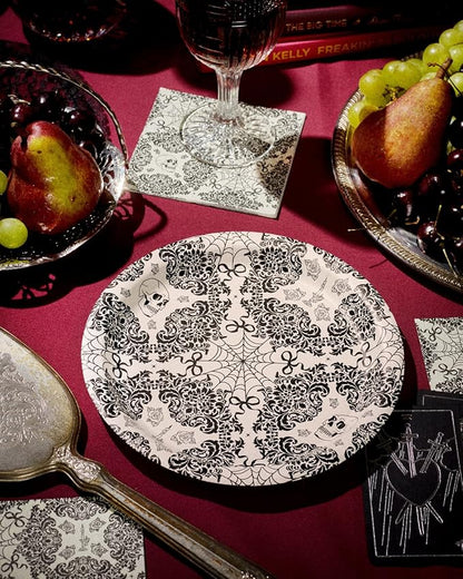 xo, Fetti Romantic Horror Paper Plates | 25 pcs | Gothic Party Tableware, Spooky Chic Dinnerware, Halloween Romance Decor, Dark & Elegant Party Supplies