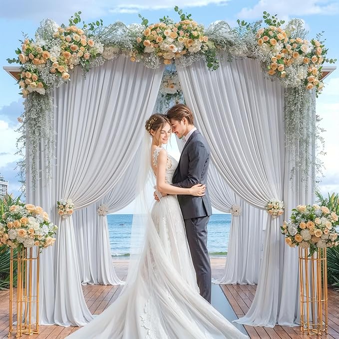 Tao-Ge 10x10 Silver Grey Backdrop Curtain for Parties Wedding Wrinkle Free Silver Grey Photo Curtains Backdrop Drapes Fabric Indoor and Outdoor Decoration for Birthday Party 5ft x 10ft,2 Panels