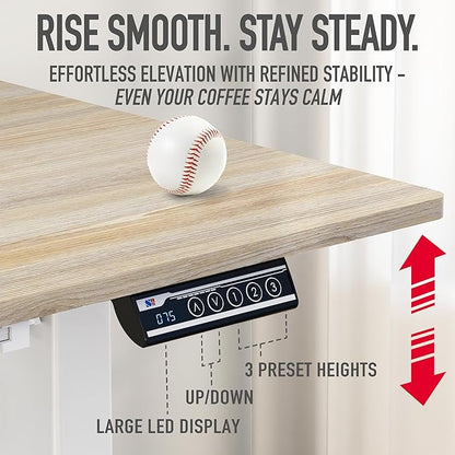 SHW 55 x 28 Inches Electric Height Adjustable Standing Desk with Drawer and Memory Preset, Maple