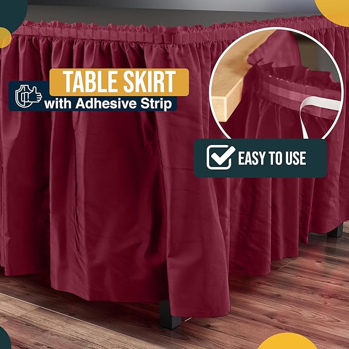 Ruffle Table Skirt Burgundy 48 Pack 14 Ft Long Table Skirts for Rectangle Tables 6ft Plus or Round Tables Skirts with Adhesive Strip for Gender Reveal Decor & Happy Birthday Parties by Exquisite