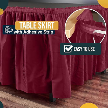 Exquisite Ruffle Table Skirt Burgundy 12 Pack 14 Ft Long Table Skirts for Rectangle Tables 6ft Plus or Round Tables Skirts with Adhesive Strip for Gender Reveal Decor & Happy Birthday Parties