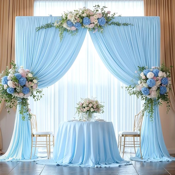 16 x 10ft Baby Blue Backdrop Curtain for Baby Shower Blue Photo Backdrop Curtains Wrinkle Free Drapes for Backdrop Soft Long Curtains for Backdrop Decoration Birthday Parties Wedding Baptism, 4 Panels