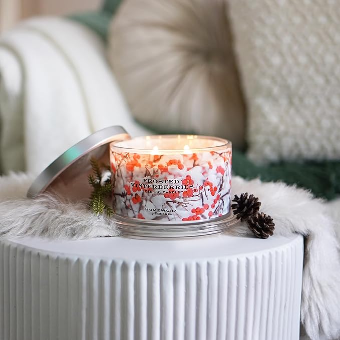 HomeWorx by SLATKIN + CO. Candle- Frosted Winterberries, 18 oz. Premium Scented Candle - 30-55 Hours Burn Time