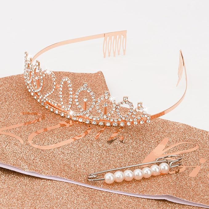 CIEHER 20th Birthday Crown and Sash for Girls, It's My 20 Bday Sash, 20th Birthday Decorations Rose Gold