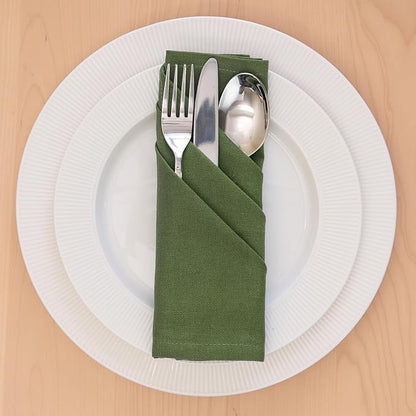 Encasa XO Leaf Green Cloth Napkins Set of 12, 17"x17" | Solid Color Cotton Dinner Napkins | Washable & Reusable Napkins for Dining Table Fall Decoration, Holiday & Christmas Festivals