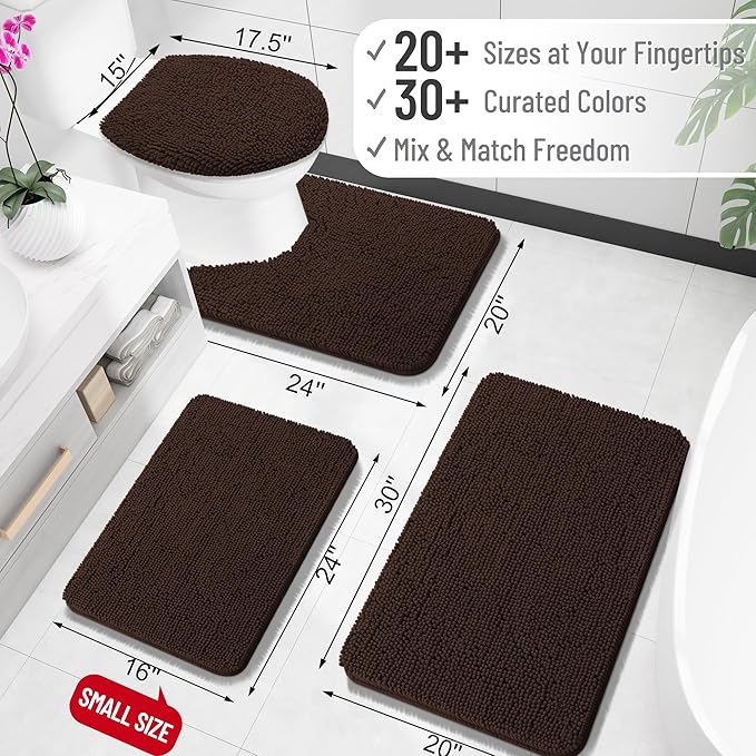 OLANLY Bathroom Rugs 32x20, Extra Soft Absorbent Chenille Bath Rugs, Rubber Backing Quick Dry, Machine Washable Bath Mats for Bathroom Floor, Tub and Shower, Home Decor Accessories, Brown