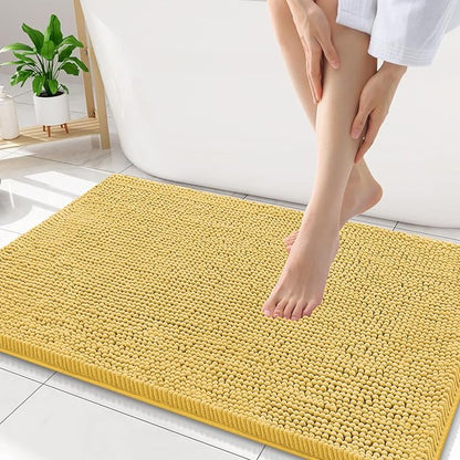 Smiry Luxury Chenille Bathroom Rugs 34x21, Extra Soft and Absorbent Shaggy Bath Mat, Machine Washable, Non-Slip Plush Carpet Runner for Tub, Shower, and Floor, Home Decor Accessories, Yellow