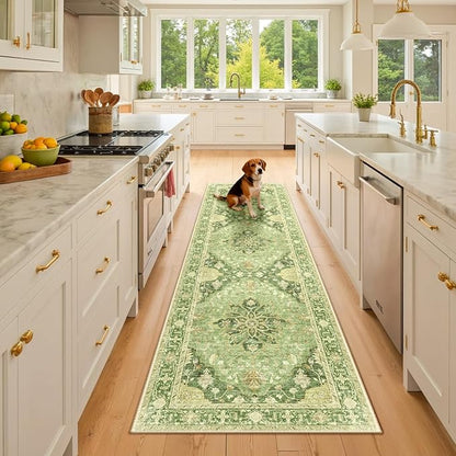 Area Rugs 2'6''x8' Runner Rug Non Slip Washable for Kitchen Hallway Bedroom Beside Laundry Room Bathroom Rug, Floor Carpet, Sage Green Yellow
