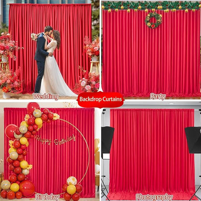 24 x 10ft Red Backdrop Curtains Photo Background Curtains 6 Panels (10'L x 4'W Each) with Rod Pocket, No-Wrinkle Polyester Backdrop Drapes for for Wedding Birthday Party Christmas Prom Dj Set up Event