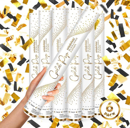 BLACK & GOLD Confetti Poppers - 16" BIODEGRADABLE BLACK & GOLD Confetti Cannon, Party Poppers, Compressed Air Popper, Loud Pop, Wedding Confetti Send Off, Wedding Supplies and Decorations