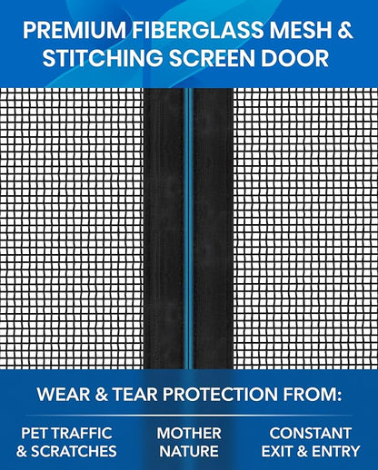 Flux Phenom Magnetic Screen Door - Bugs Out, Breeze in - 9min Install Auto-Sealing Heavy Duty Double Stitched Mesh, 52 Magnets, Hands Free Sliding & Patio Doors Net, Pet & Kid Friendly, 38 x 82 Inch