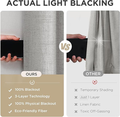 Joydeco Blackout Curtains 108 Inches Long 2 Panels Burg, Room Darkening Curtains for Bedroom, 100% Black Out Textured Thermal Drapes Privacy Protection 2 Panels Set(W52 x L108 Inch, Greyish White)