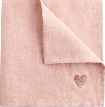 100% Linen Napkins Set of 4 - Dust Pink Cloth Dinner Napkins, Embroidered, Washable and Reusable, Elegant Table Decor for Dinner Parties & Special Occasions, 17.7 x 17.7 Inch