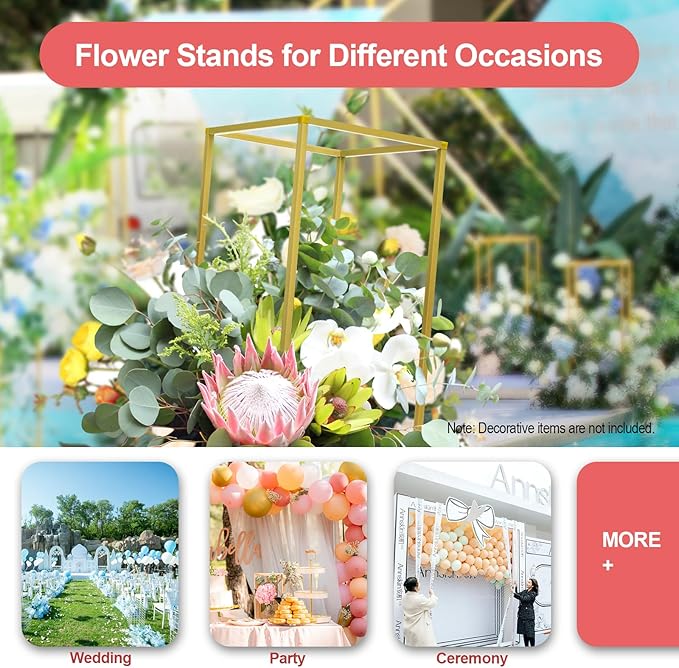 10 Pcs Gold Flower Stands 23.6 Inch Tall, Metal Geometric Floral Display Racks for Wedding Table Centerpieces Decorations, Modern Rectangle Flower Column for Party Event Reception