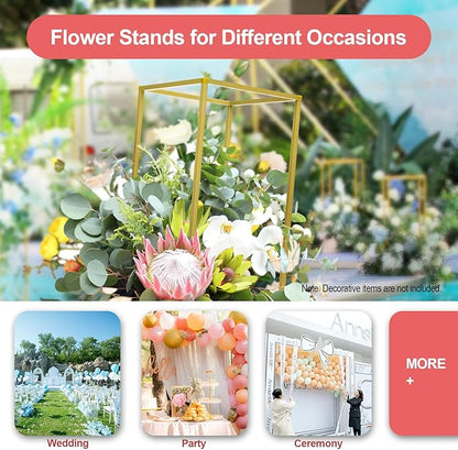 10 Pcs Gold Flower Stands 23.6 Inch Tall, Metal Geometric Floral Display Racks for Wedding Table Centerpieces Decorations, Modern Rectangle Flower Column for Party Event Reception