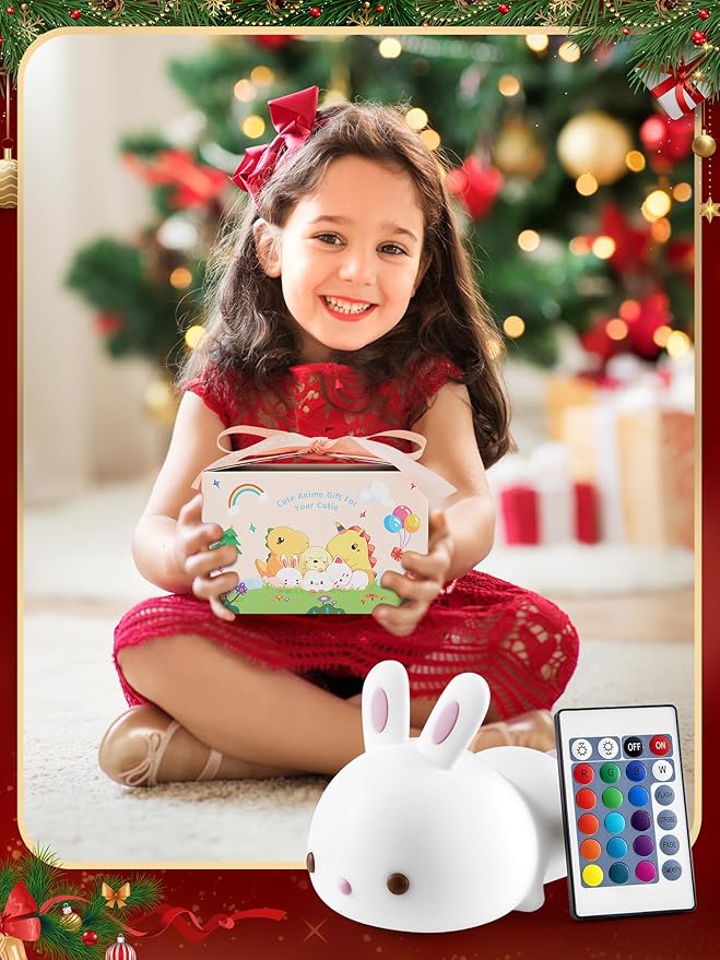 One Fire 【Gifts Package】 Bunny Night Light for Kids Lamp, 16 Colors & Remote Rechargeable Kids Night Lights for Bedroom, Cute Gifts for Girls Gifts for Women