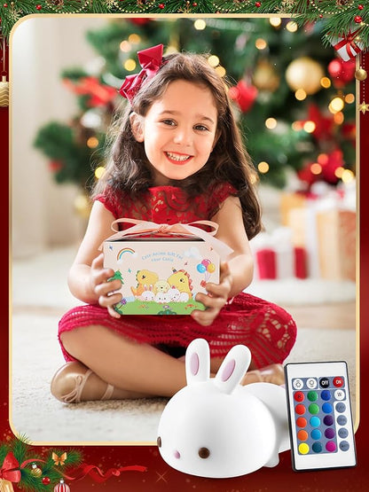 One Fire 【Gifts Package】 Bunny Night Light for Kids Lamp, 16 Colors & Remote Rechargeable Kids Night Lights for Bedroom, Cute Gifts for Girls Gifts for Women