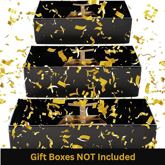 Razzle-Dazzle, Confetti Explosion Gift Box Insert 3pk Gold (DIY). Show Them How Much You Cherish Them With Our Exploding Surprise Confetti Add-On. (Gold: 3 Pack)