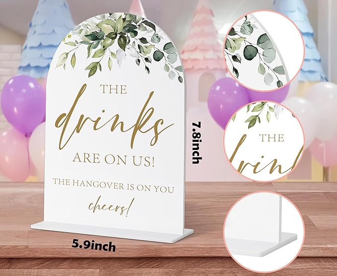 Wedding Bar Sign, Greenery Gold Bridal Shower Decorations, Drink Signs for Party, Marriage Signs for Ceremony and Reception, Engagement Decor, Wedding Table Acrylic Decor, Bachelorette Favors - 35