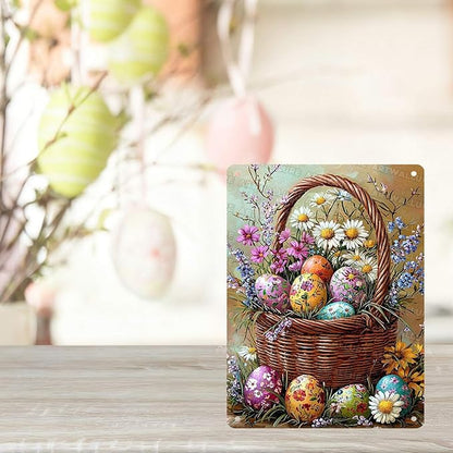 Easter Tin Sign Rabbit Vintage Bunny Party Decor Metal Sign Home Office Living Room Yard Primitive Country Design 12x16Inch