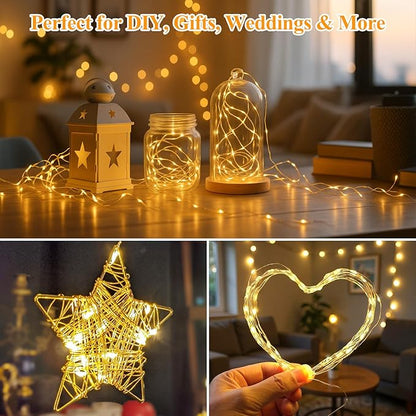 Lakumu 12-Pack Fairy Lights Battery Operated Christmas Lights-7FT 20LEDs String Lights, Waterproof Battery Powered Firefly Lights for Crafts Bedroom Wedding Christmas Party Reception Centerpiece Table