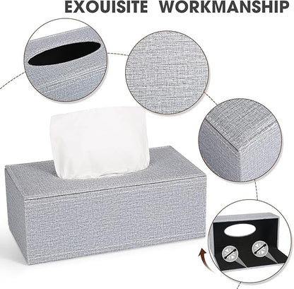 4 Pack Tissue Box Cover Rectangle, Linen Tissue Box with Magnetic Bottom, Napkin Facial Tissues Holder Dispenser, Decorative Tissue Holder for Bathroom Toilet Bedroom Living Room Office, Grey