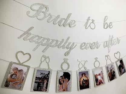Concico Bridal Shower Decorations - Bride to be happily ever after Banner and Photo Banner for Bridal Shower/Wedding/Engagement Party Kit Supplies Decorations decor (Silver)