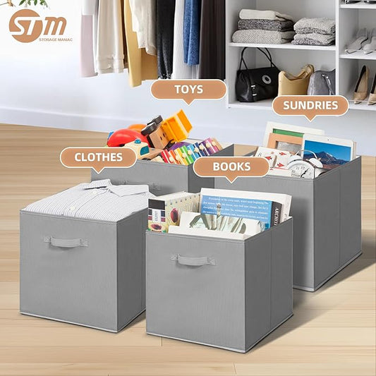 STORAGE MANIAC Storage Cubes, 13 Inch Collapsible Storage Bins with Handles, 6 Pack Fabric Foldable Bins for Organization, Durable Storage Bins for Closet, Shelves, Offices, Toys, 6-Pack Grey