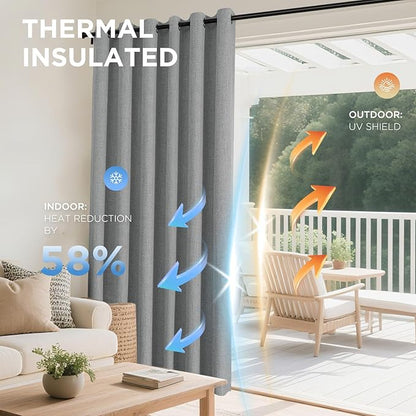 Joydeco Blackout Curtains 108 Inches Long 2 Panels Burg, Room Darkening Curtains for Bedroom, 100% Black Out Textured Thermal Drapes Privacy Protection 2 Panels Set(W52 x L108 Inch, Light Grey)