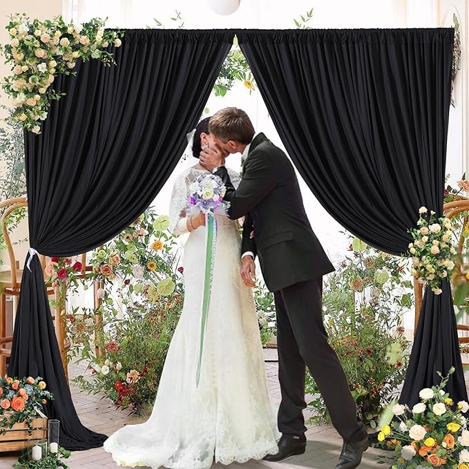10 x 10 FT Black Backdrop Curtains for Parties, 10ft Long Curtains for Backdrop Wrinkle-Free Polyester Black Photo Drapes Soft Fabric with Rod Pockets for Birthday Wedding Ceremony Prom Events RIP