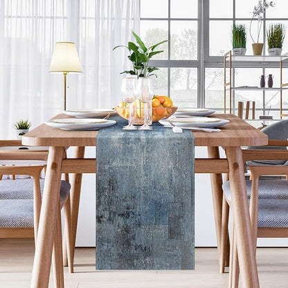 Emvency Farmhouse Style Table Runner, Abstract Art Painting Denim Blue Dining Decor for Kitchen Coffee Table Family Dinners Holiday Parties Wedding Events Decor(13x108 inch)