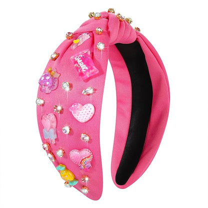 Knotted Headband for Women Lollipop Candy Mushroom Crystal Jeweled Embellished Top Knot Hairband Statement Wide Turban Hair Hoop Funny Gifts for Girls Sister Birthday Xmas Holiday Party