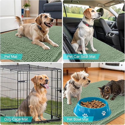 OLANLY Dog Door Mat for Muddy Paws 32x20, Absorbs Moisture and Dirt, Absorbent Non-Slip Washable Doormat, Quick Dry Chenille Mud Mat, Entry Indoor Entryway Carpet for Inside Floor, Olive Green