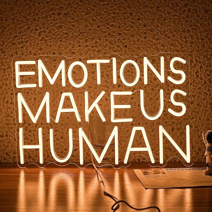 Emotions Make Us Human Neon Sign Dimmable Switch Neon Signs for Wall Decor USB Warm White Led Light Up Signs for Home Museum Bar(16.5”*10.6”)