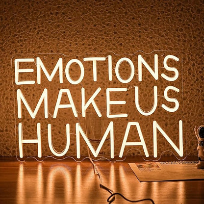 Emotions Make Us Human Neon Sign Dimmable Switch Neon Signs for Wall Decor USB Warm White Led Light Up Signs for Home Museum Bar(16.5”*10.6”)