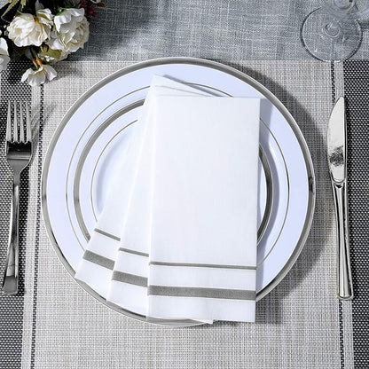 FOCUSLINE 200 Linen Feel Disposable Bathroom Napkins, Soft and Absorbent Paper Guest Towels, Cloth-Like Hand Towels Decorative Paper Napkins for Parties, Weddings, Dinners or Events, Silver, 12" x 17"